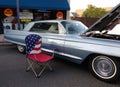 Classic Car Show with American Flag, USA Royalty Free Stock Photo